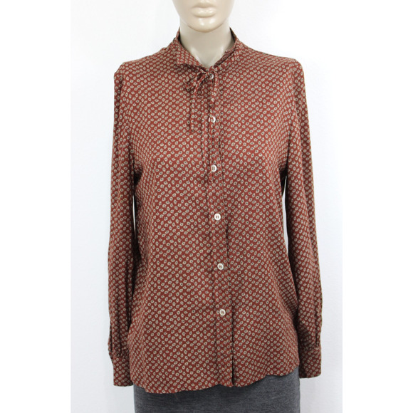 Vintage Jupe International Shirt Women's 10 Floral Boho 70s Buttons Tie - Picture 1 of 10